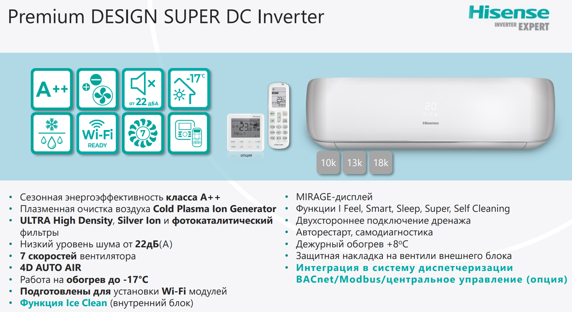 Инверторный кондиционер Hisense AS-10UW4RVETG01 серия PREMIUM DESIGN SUPER  DC Inverter купить в Новосибирске по выгодной цене | интернет-магазин  «Буран»